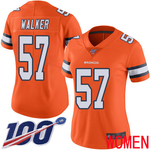 Women Denver Broncos #57 Demarcus Walker Limited Orange Rush Vapor Untouchable 100th Season Football NFL Jersey